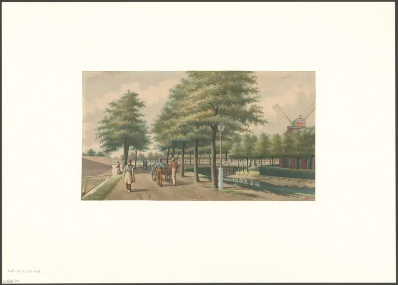 Gezicht op de Singelweg met rechts molen De Wolf Wall Art by Unknown - High-Resolution Digital Print
