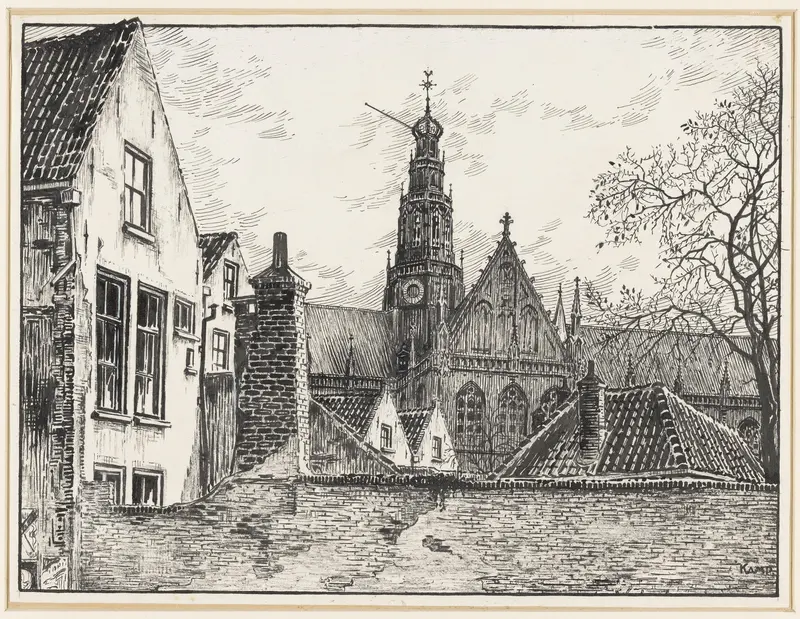 Gezicht op de Sint Bavokerk in Haarlem, gezien vanuit de Schoolsteeg Wall Art by Unknown - High-Resolution Digital Print