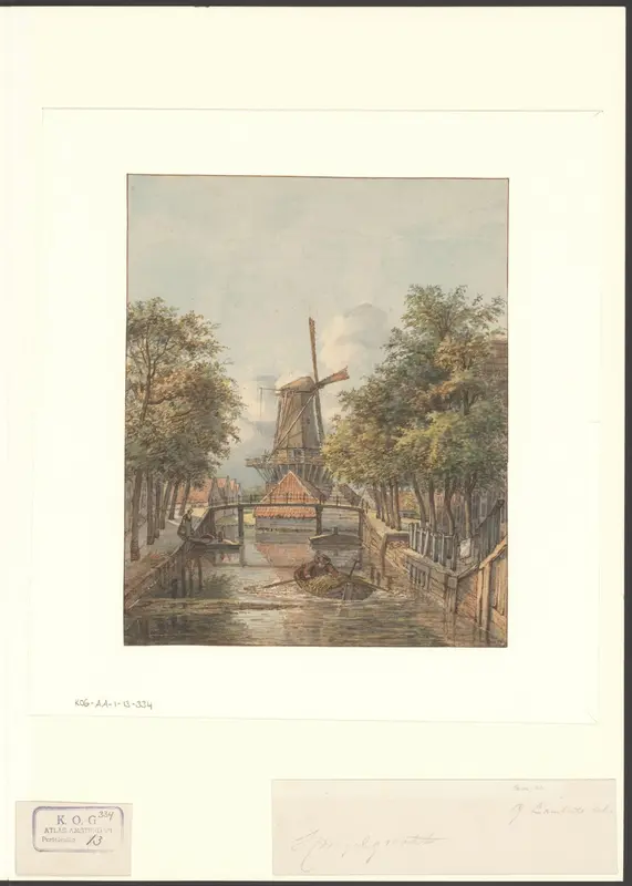Gezicht op de Spiegelgracht, gezien naar molen De Spiering Wall Art by Unknown - High-Resolution Digital Print