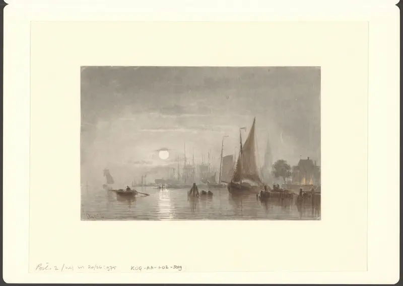 Gezicht op de stad Amsterdam aan water met schepen Wall Art by Unknown - High-Resolution Digital Print