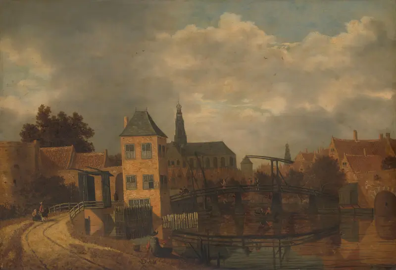 Gezicht op de stad Haarlem over het Spaarne bij de Eendjespoort Wall Art by Balthasar van der Veen - High-Resolution Digital Print