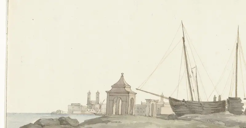 Gezicht op de stad Molfetta aan de kust Wall Art by Louis Ducros - High-Resolution Digital Print
