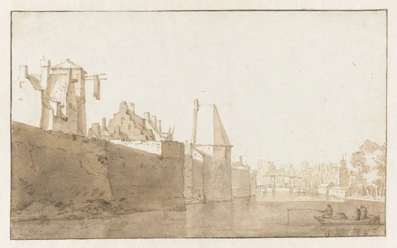 Gezicht op de stadsmuur van Leiden Wall Art by Jan de Bisschop - High-Resolution Digital Print