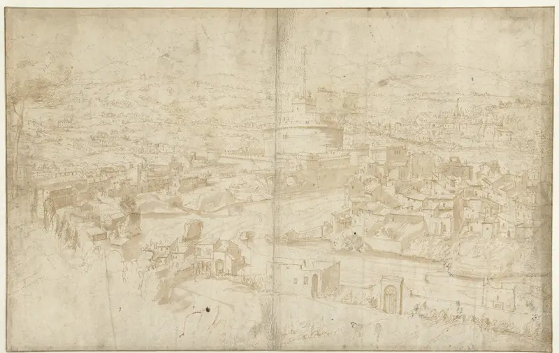 Gezicht op de Tiber en de Castel Sant' Angelo Wall Art by Antoni van den Wijngaerde - High-Resolution Digital Print