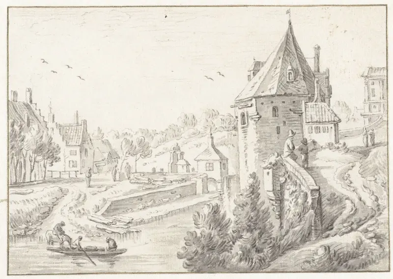 Gezicht op de toren De Hond op de stadswal van Utrecht Wall Art by Herman Saftleven - High-Resolution Digital Print