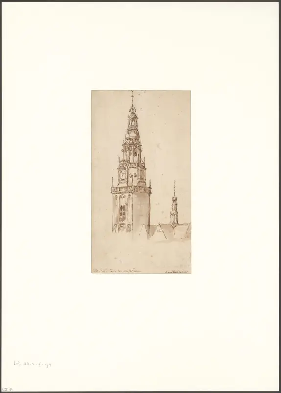 Gezicht op de toren van de Oude Kerk Wall Art by Unknown - High-Resolution Digital Print