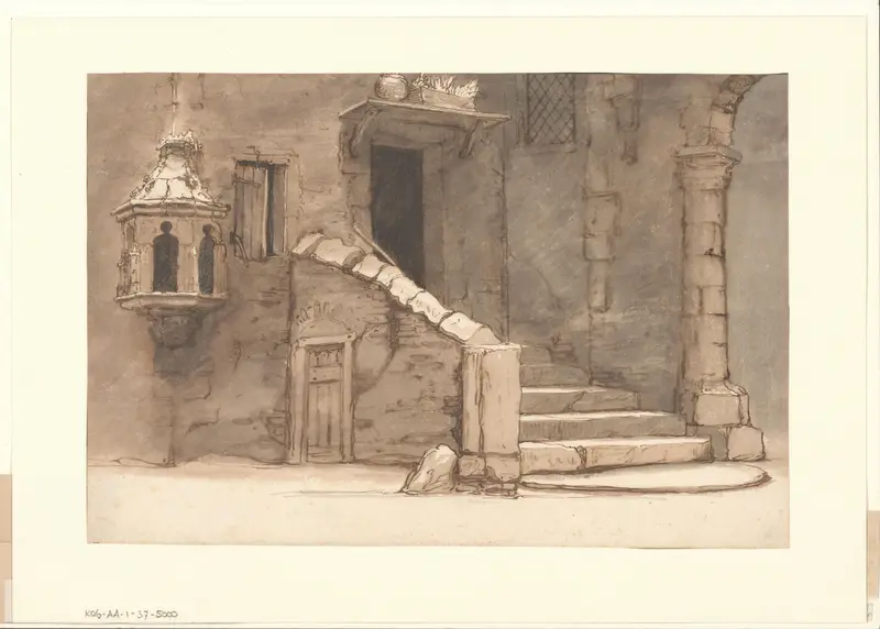 Gezicht op de trappen van het Sint-Elisabethsgasthuis Wall Art by Unknown - High-Resolution Digital Print