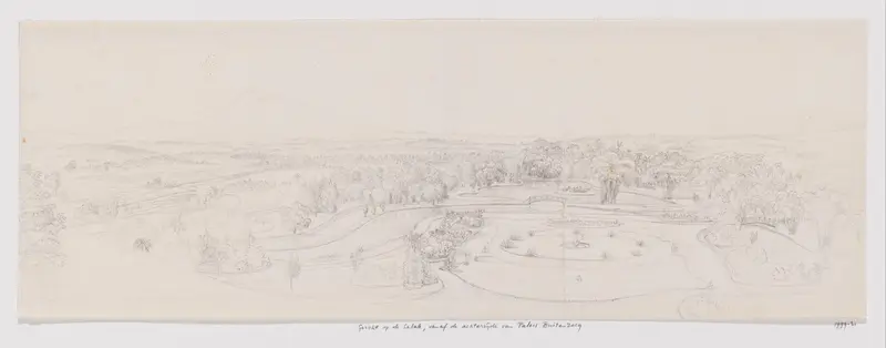 Gezicht op de tuin en het land tot aan de Salak vanuit de achterzijde van het paleis Buitenzorg (Bogor), West-Java Wall Art by Adrianus Johannes Bik - High-Resolution Digital Print