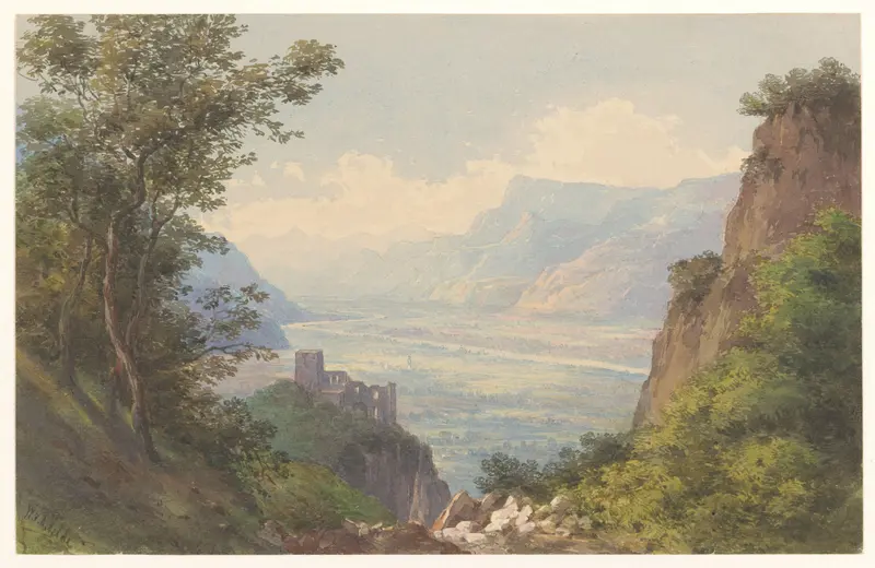 Gezicht op de vallei van Meran in Tirol Wall Art by Charles William Meredith van de Velde - High-Resolution Digital Print
