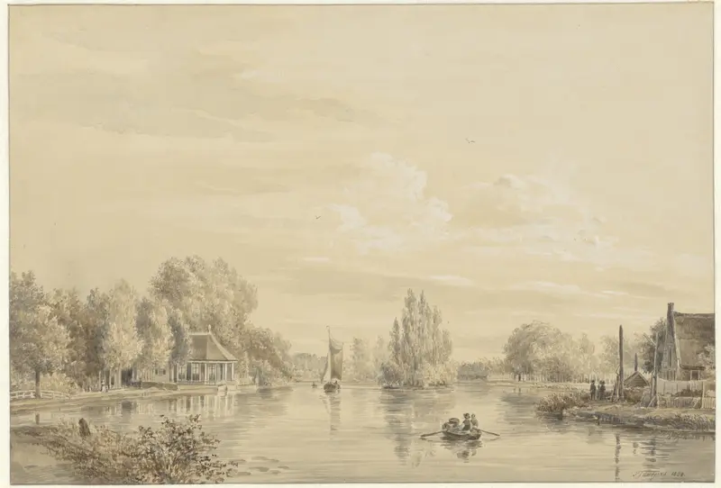 Gezicht op de Vecht naar de Hofstede Slotzigt Wall Art by Petrus Josephus Lutgers - High-Resolution Digital Print