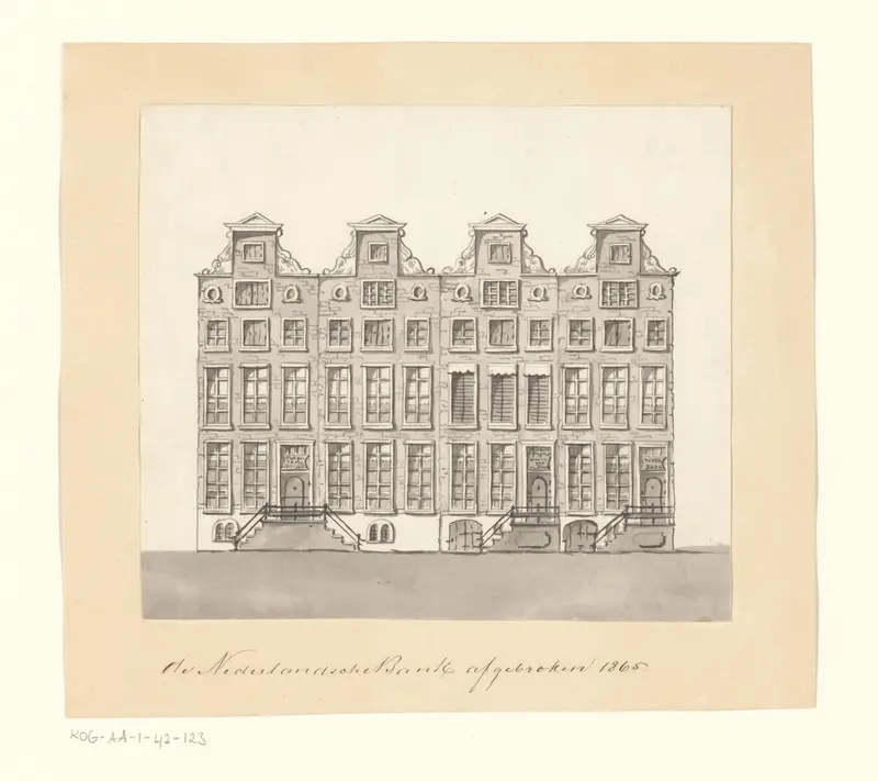 Gezicht op de vier panden van de Nederlandse Bank aan de Oude Turfmarkt Wall Art by anonymous - High-Resolution Digital Print