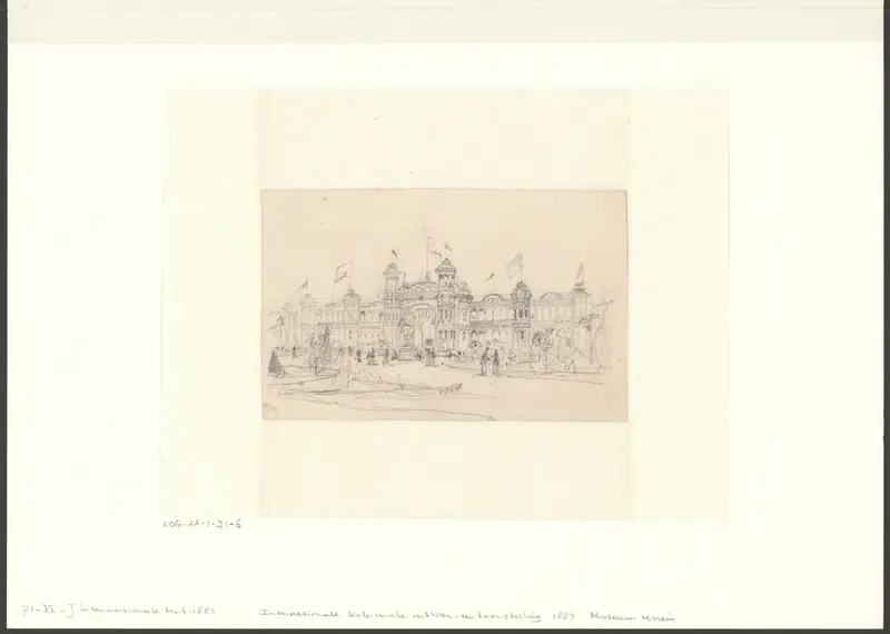 Gezicht op de voorgevel van het paviljoen der Koloniale Afdeling op de Internationale Koloniale en Uitvoerhandel Tentoonstelling te Amsterdam van 1883 Wall Art by Unknown - High-Resolution Digital Print