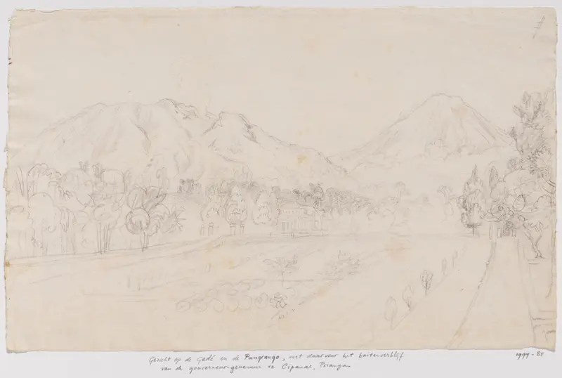 Gezicht op de vulkanen Gedé en Pangrango en buitenverblijf van de gouverneur-generaal te Cipanas, Preanger, West-Java Wall Art by Adrianus Johannes Bik - High-Resolution Digital Print