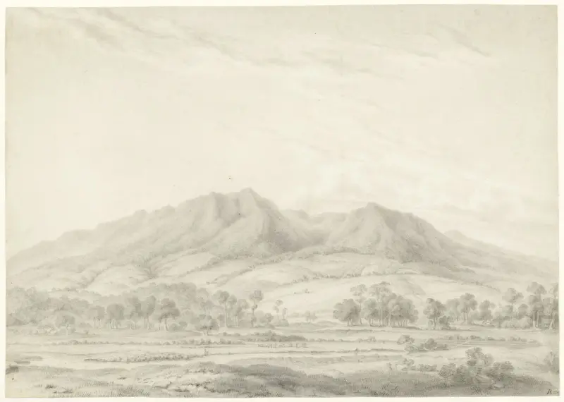 Gezicht op de vulkanen Salak en Gede op West-Java Wall Art by Antoine Auguste Joseph Payen - High-Resolution Digital Print