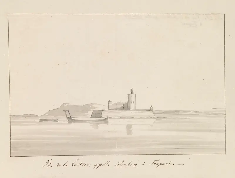 Gezicht op de vuurtoren, genaamd Colombaro, te Trapani Wall Art by Louis Ducros - High-Resolution Digital Print