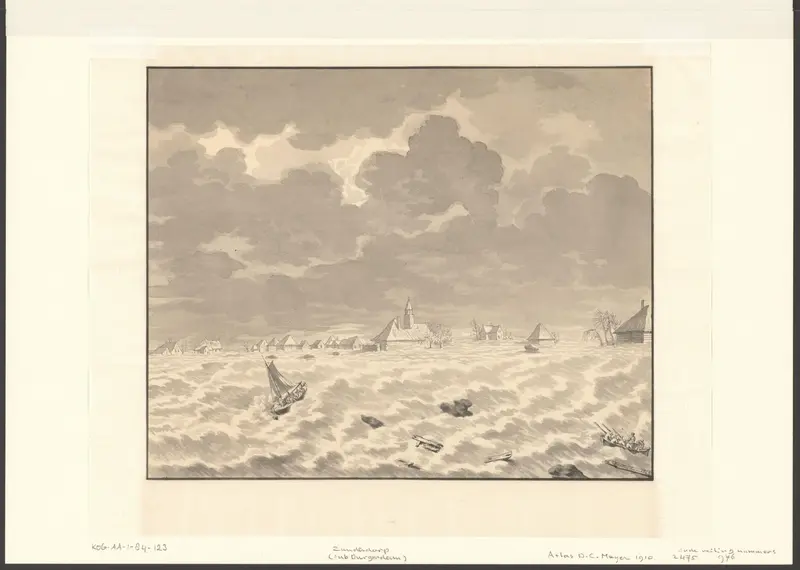 Gezicht op de watersnood tussen Nieuwendam en Zunderdorp van 1825 Wall Art by Unknown - High-Resolution Digital Print