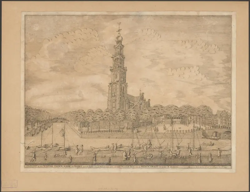 Gezicht op de Westerkerk en Westermarkt, gezien vanaf de Prinsengracht Wall Art by Unknown - High-Resolution Digital Print