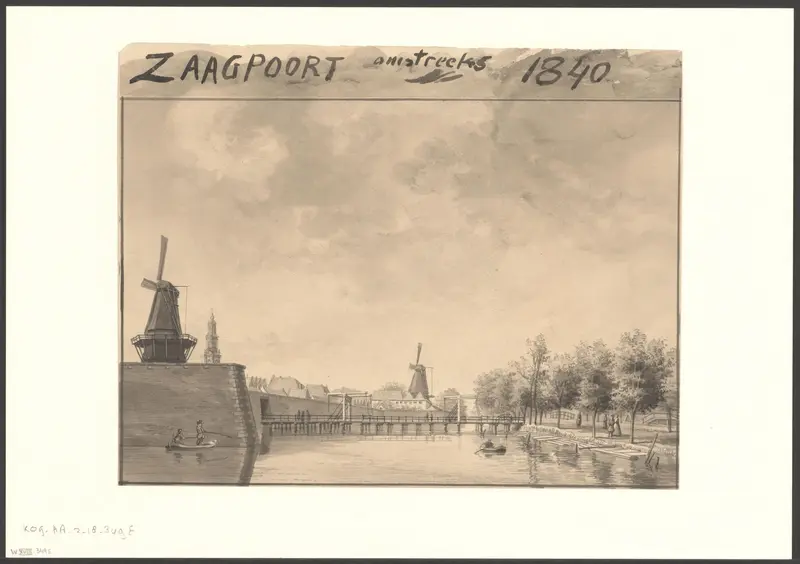 Gezicht op de Zaagmolenpoort en De Kat bij de Singelgracht Wall Art by anonymous - High-Resolution Digital Print