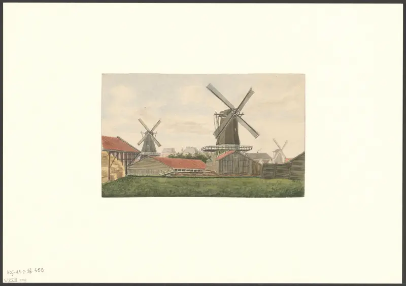 Gezicht op de Zaagmolensloot met molens De Ruiter en Bouwlust Wall Art by Unknown - High-Resolution Digital Print