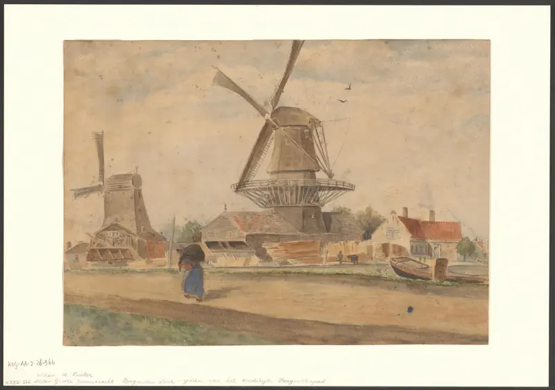 Gezicht op de Zaagmolensloot met molens De Ruiter en De Groote Dommekracht Wall Art by Unknown - High-Resolution Digital Print