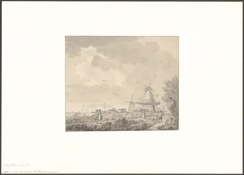 Gezicht op de Zandhoek en bolwerk Blauwhoofd met molen De Bok Wall Art by Unknown - High-Resolution Digital Print