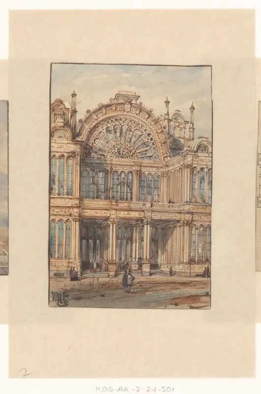 Gezicht op de zijgevel van het Paleis voor Volksvlijt Wall Art by Unknown - High-Resolution Digital Print