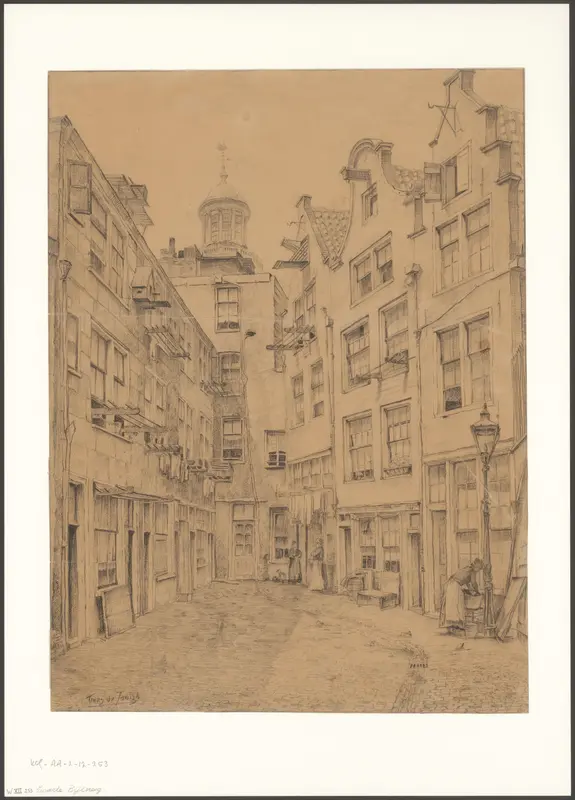 Gezicht op de Zwarte Bijlsteeg met de koepel van de Ronde Lutherse Kerk Wall Art by Unknown - High-Resolution Digital Print