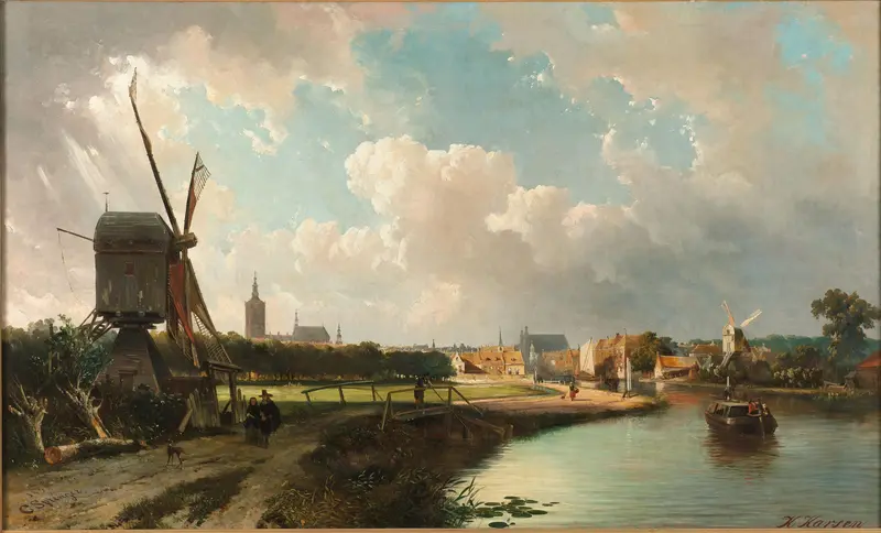 Gezicht op Den Haag vanaf de Delftse vaart in de zeventiende eeuw Wall Art by Cornelis Springer - High-Resolution Digital Print