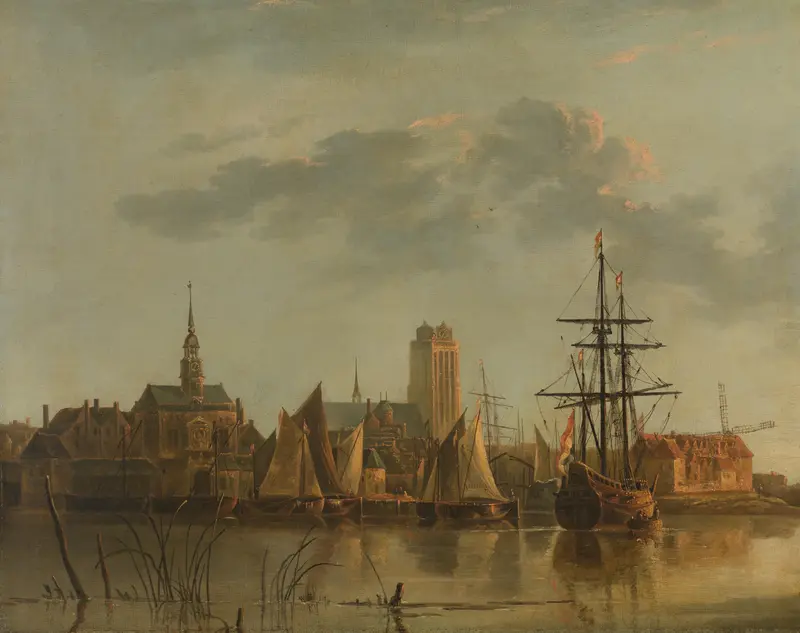 Gezicht op Dordrecht bij zonsondergang Wall Art by Unknown - High-Resolution Digital Print