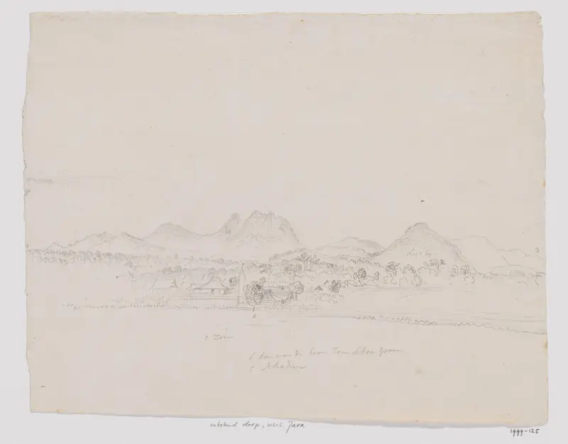 Gezicht op dorp en berglandschap, Java Wall Art by Adrianus Johannes Bik - High-Resolution Digital Print