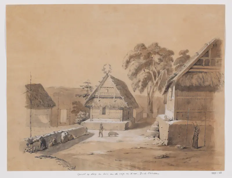 Gezicht op dorp en huis van de raja van Kisar, Zuid-Molukken Wall Art by Adrianus Johannes Bik - High-Resolution Digital Print