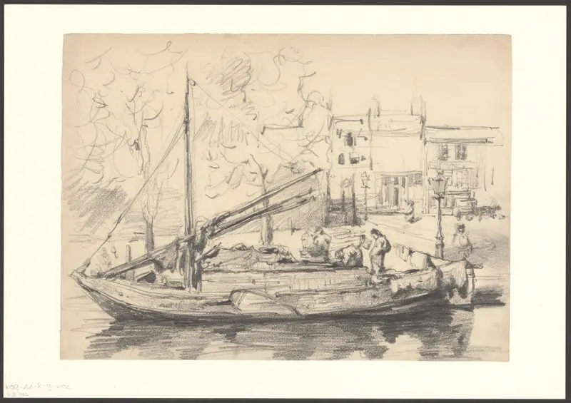 Gezicht op een aangemeerde boot Wall Art by Unknown - High-Resolution Digital Print