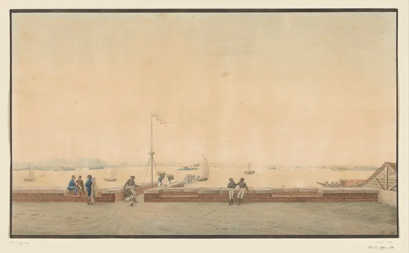 Gezicht op een baai vanaf een havenhoofd Wall Art by anonymous - High-Resolution Digital Print