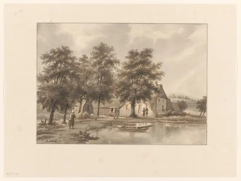 Gezicht op een boerderij aan het water Wall Art by Unknown - High-Resolution Digital Print