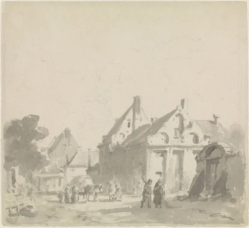 Gezicht op een brede straat in een Duitse (?) stad Wall Art by Adrianus Eversen - High-Resolution Digital Print