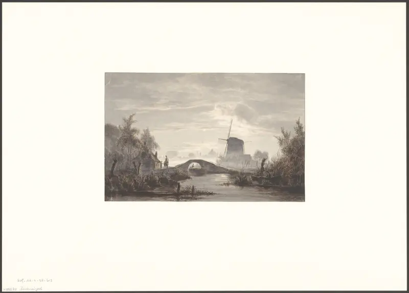 Gezicht op een brug en een molen, mogelijk in omgeving Amsterdam Wall Art by Unknown - High-Resolution Digital Print