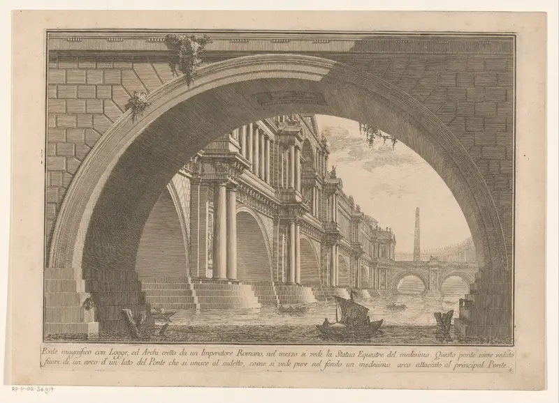 Gezicht op een brug met bogen en loggia's Wall Art by Unknown - High-Resolution Digital Print