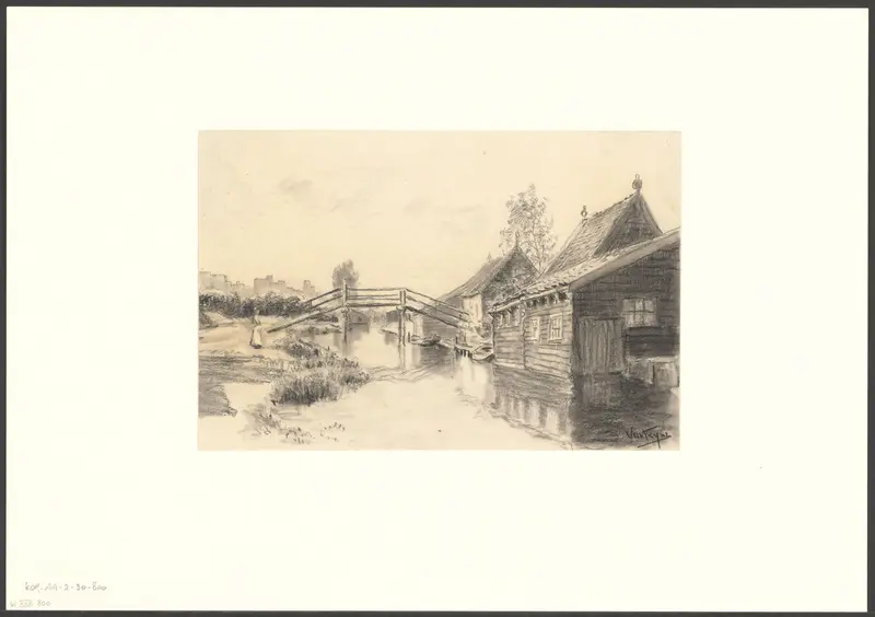 Gezicht op een brug over de Postjeswetering Wall Art by Unknown - High-Resolution Digital Print