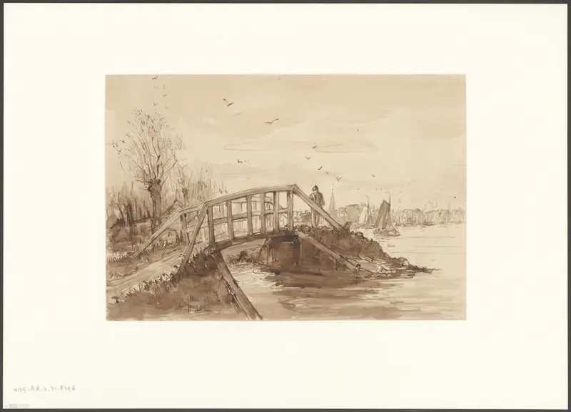 Gezicht op een brug over de Schinkel, gezien vanaf het Jaagpad Wall Art by Unknown - High-Resolution Digital Print