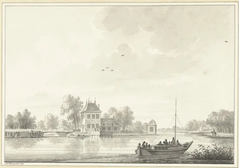 Gezicht op een buitenplaats aan de Vecht tussen Maarssen en Breukelen, met trekschuit Wall Art by Nicolaas Wicart - High-Resolution Digital Print