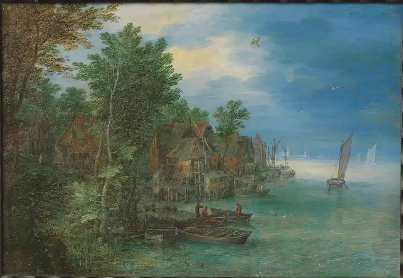 Gezicht op een dorp aan een rivier Wall Art by Jan Brueghel (I) - High-Resolution Digital Print