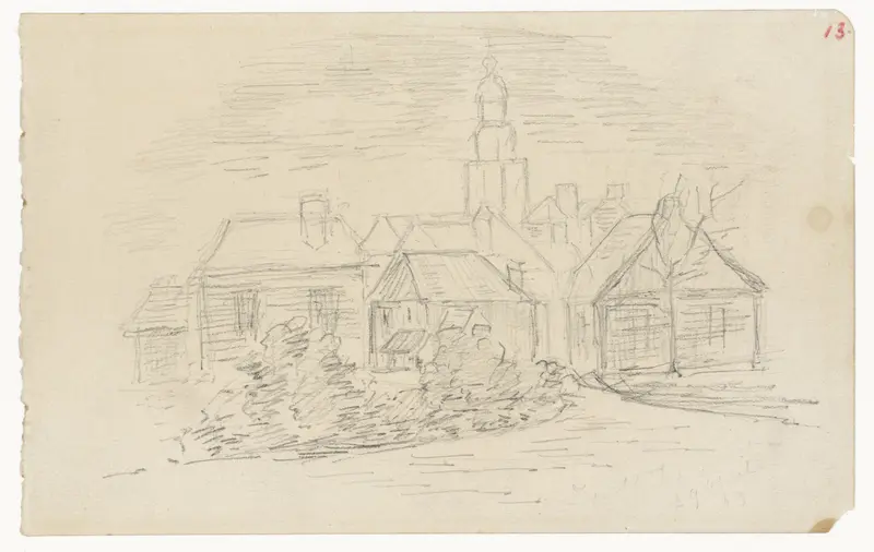 Gezicht op een dorp met een kerk