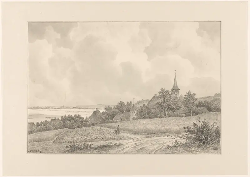 Gezicht op een dorp tegen een heuvel Wall Art by Adrianus van der Koogh - High-Resolution Digital Print
