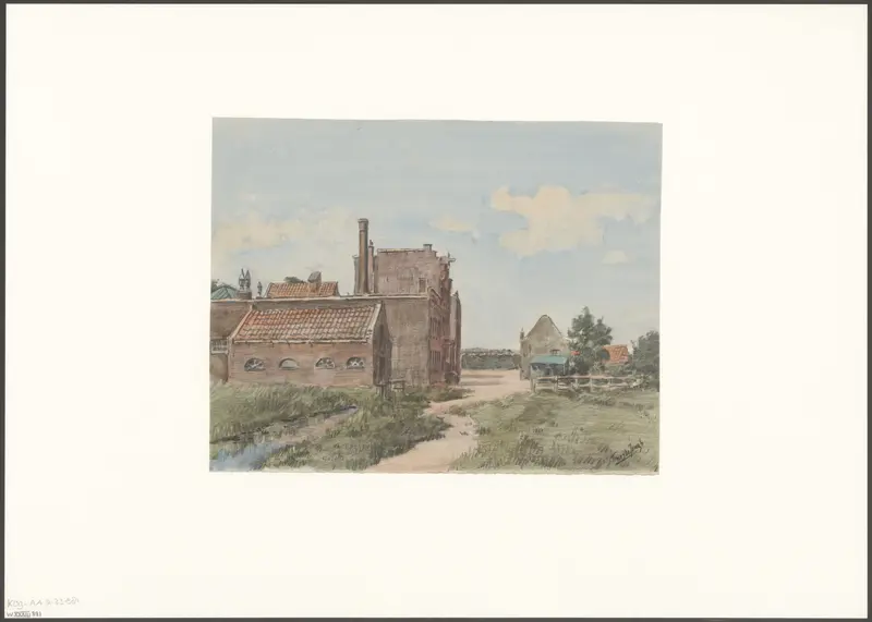 Gezicht op een fabriek en een boerderij gezien vanuit de Groenelaan Wall Art by Unknown - High-Resolution Digital Print