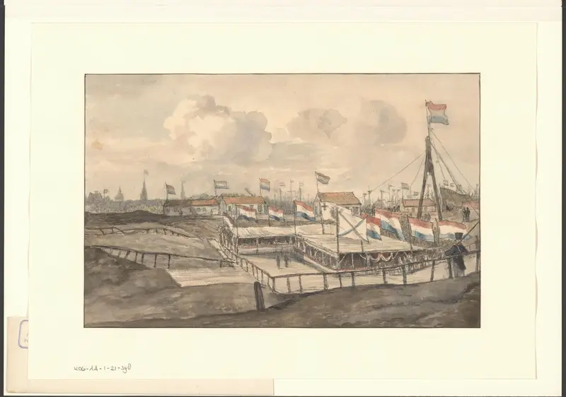 Gezicht op een feesttent opgericht ter ere van de eerste steenlegging van de Oosterdoksluis Wall Art by Gerrit Lamberts - High-Resolution Digital Print