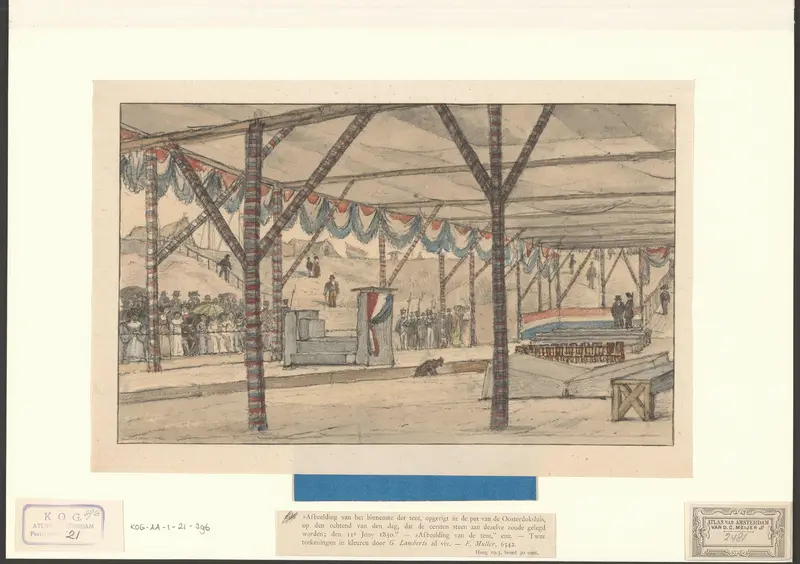 Gezicht op een feesttent opgericht ter ere van de eerste steenlegging van de Oosterdoksluis Wall Art by Unknown - High-Resolution Digital Print