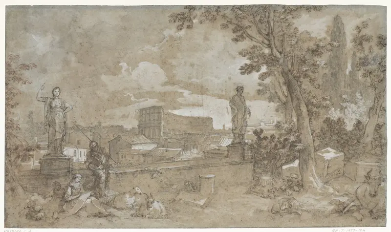 Gezicht op een gedeelte van de Farnesische Tuinen op de Palatijn te Rome Wall Art by Charles Joseph Natoire - High-Resolution Digital Print