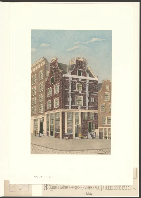 Gezicht op een hoekhuis aan het Damrak, hoek Prins Hendrikkade en het zogenaamde Huis met het Torentje Wall Art by Unknown - High-Resolution Digital Print