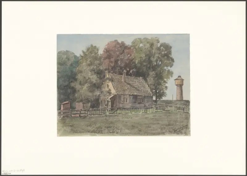 Gezicht op een huisje aan de Weesperzijde en de watertoren Nieuwer-Amstel Wall Art by Unknown - High-Resolution Digital Print