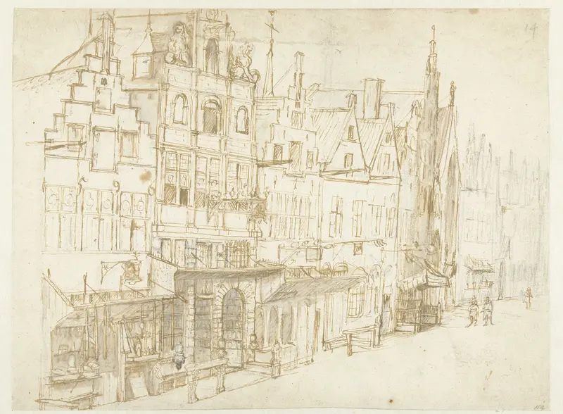 Gezicht op een huizenrij in een stad Wall Art by Unknown - High-Resolution Digital Print